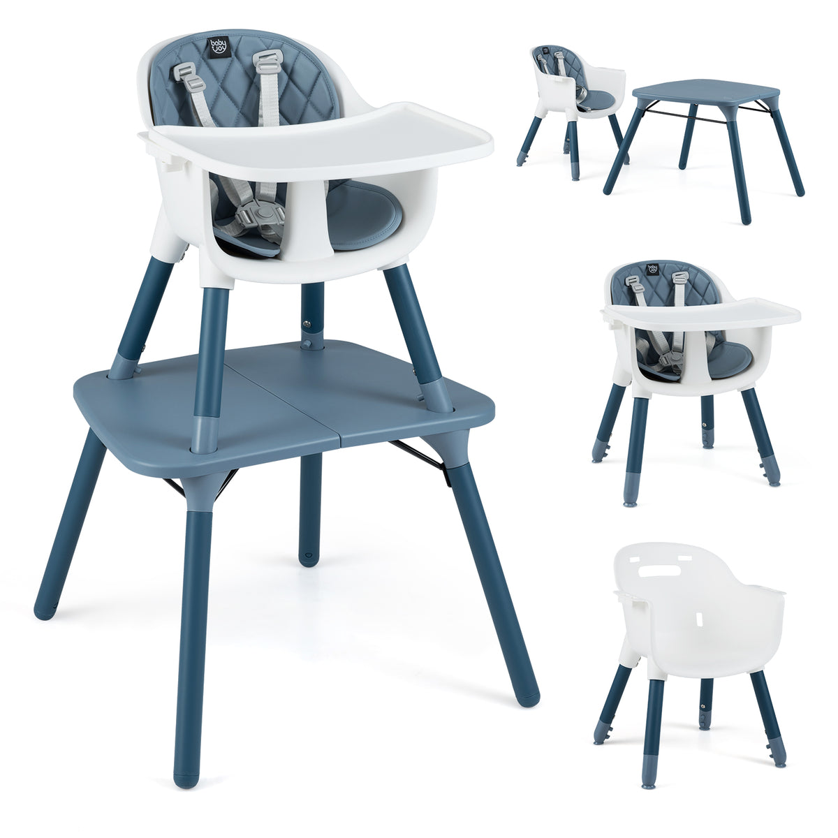 4-in-1 Baby Convertible Toddler Table and Chair Set with PU Cushion - Blue