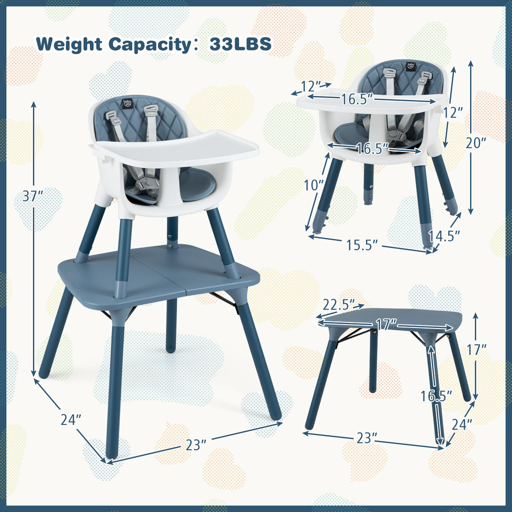 4-in-1 Baby Convertible Toddler Table and Chair Set with PU Cushion - Blue
