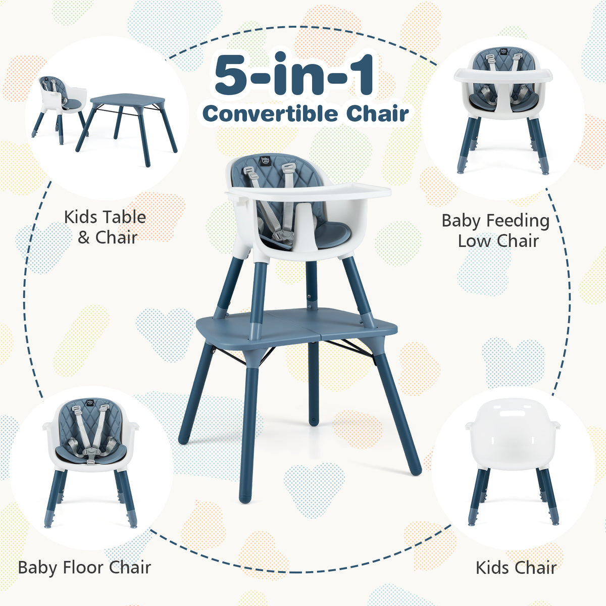 4-in-1 Baby Convertible Toddler Table and Chair Set with PU Cushion - Blue