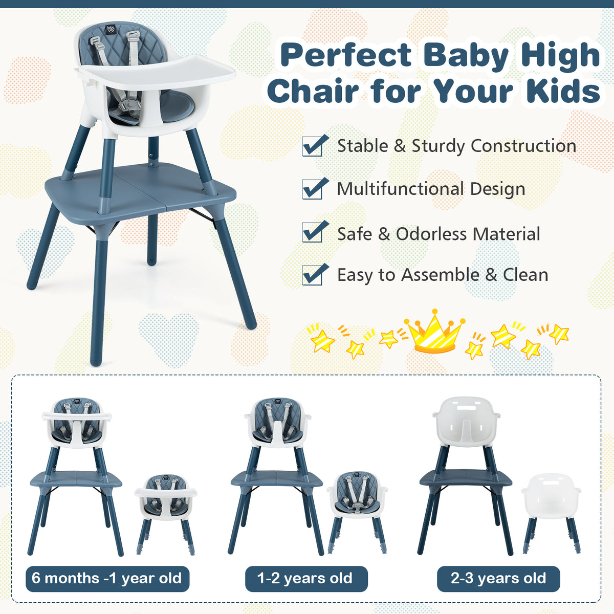 4-in-1 Baby Convertible Toddler Table and Chair Set with PU Cushion - Blue