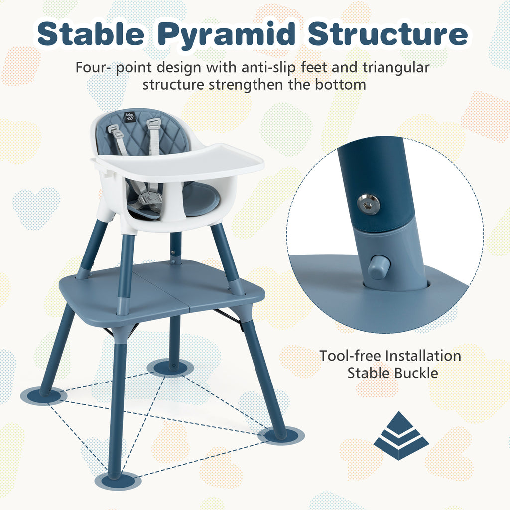 4-in-1 Baby Convertible Toddler Table and Chair Set with PU Cushion - Blue