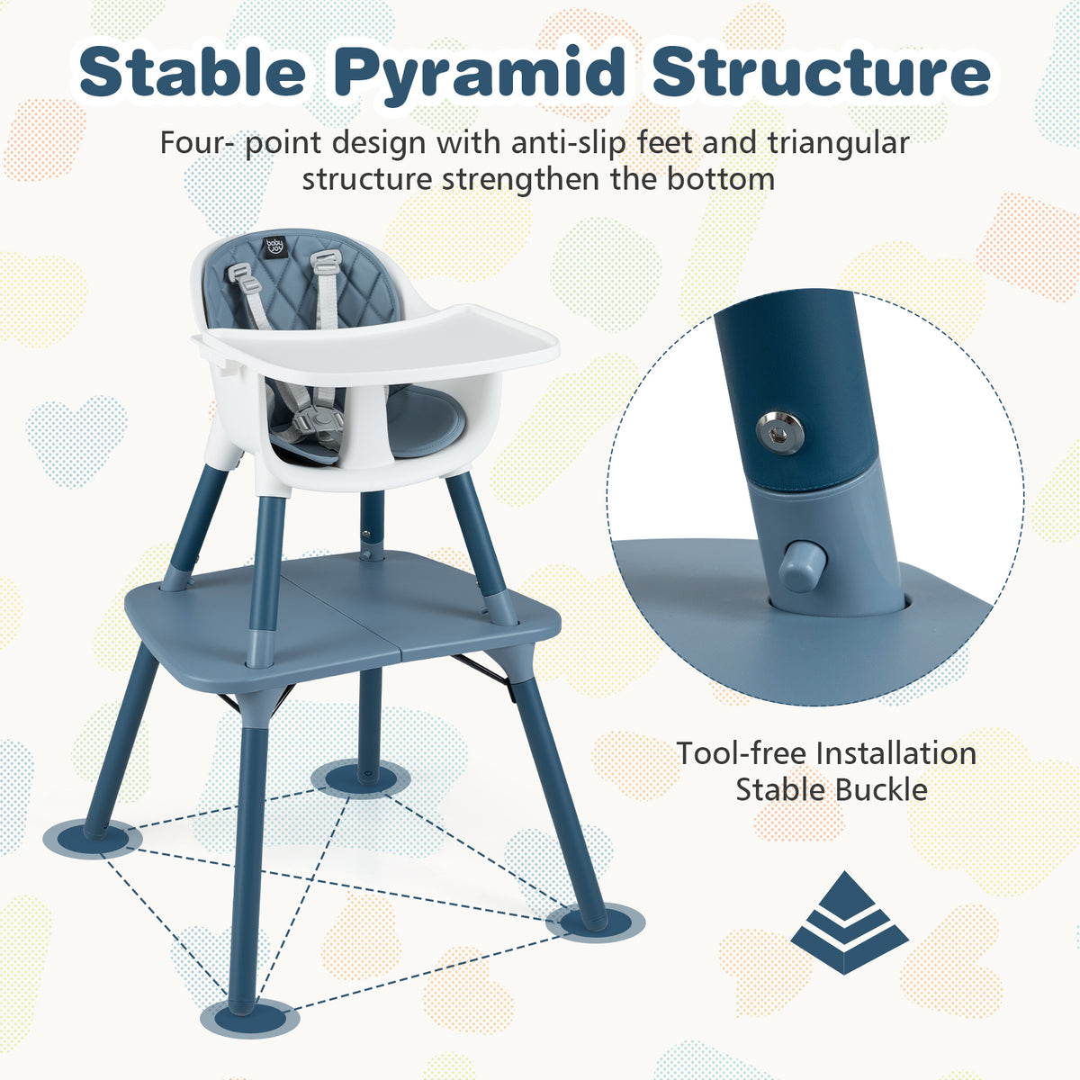 4-in-1 Baby Convertible Toddler Table and Chair Set with PU Cushion - Blue