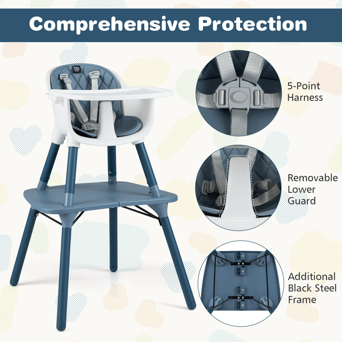 4-in-1 Baby Convertible Toddler Table and Chair Set with PU Cushion - Blue