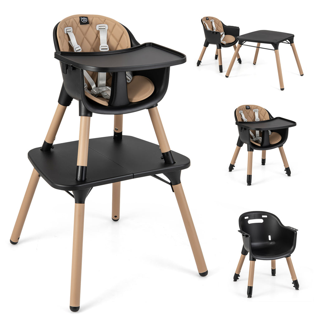 4-in-1 Baby Convertible Table & Chair Set with PU Cushion - Brown, Includes High Chair & Dining Set