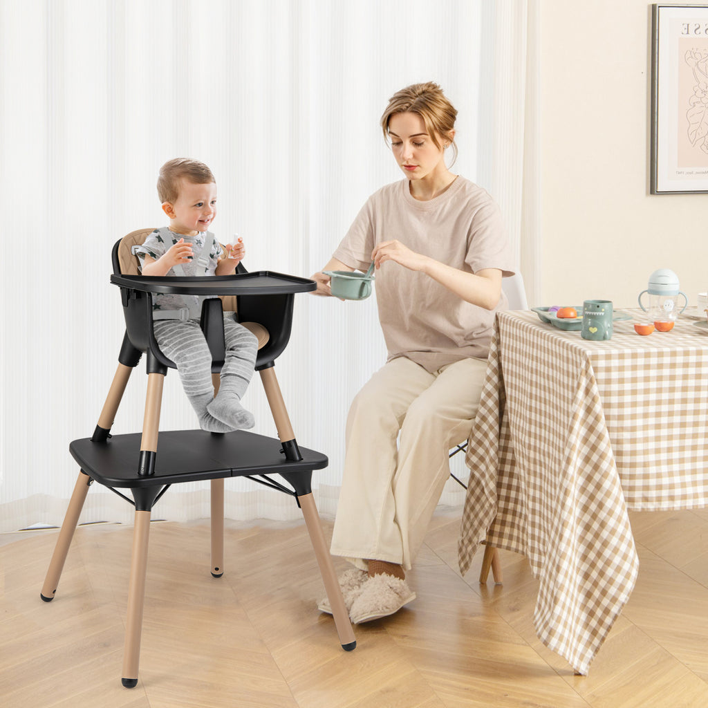 4-in-1 Baby Convertible Table & Chair Set with PU Cushion - Brown, Includes High Chair & Dining Set