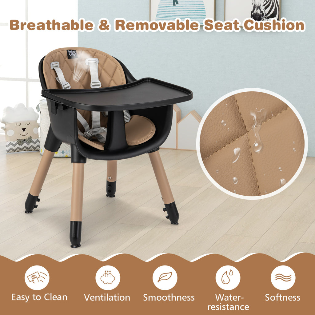 4-in-1 Baby Convertible Table & Chair Set with PU Cushion - Brown, Includes High Chair & Dining Set