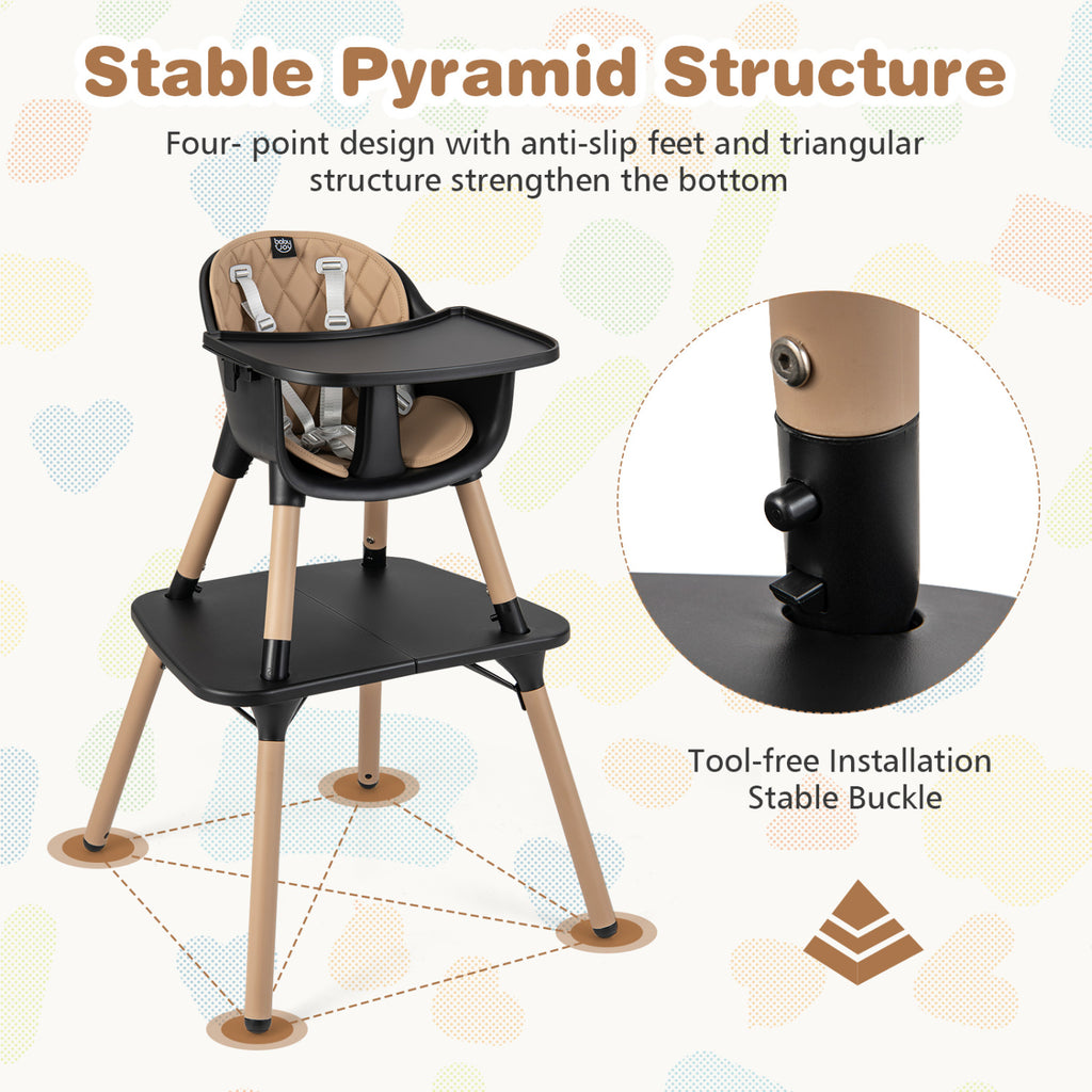 4-in-1 Baby Convertible Table & Chair Set with PU Cushion - Brown, Includes High Chair & Dining Set