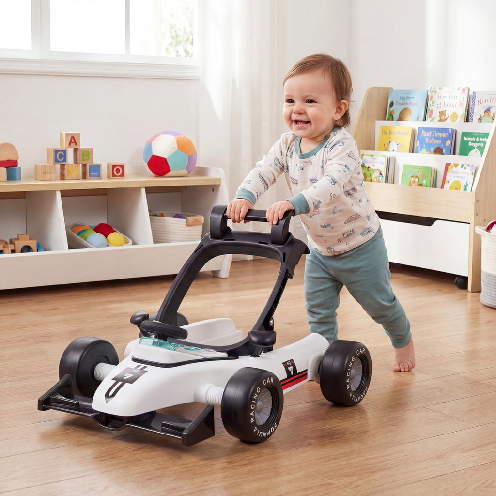 4-in-1 Baby Push Walker Activity Center - Height Adjustable, Music Box, White - Costway