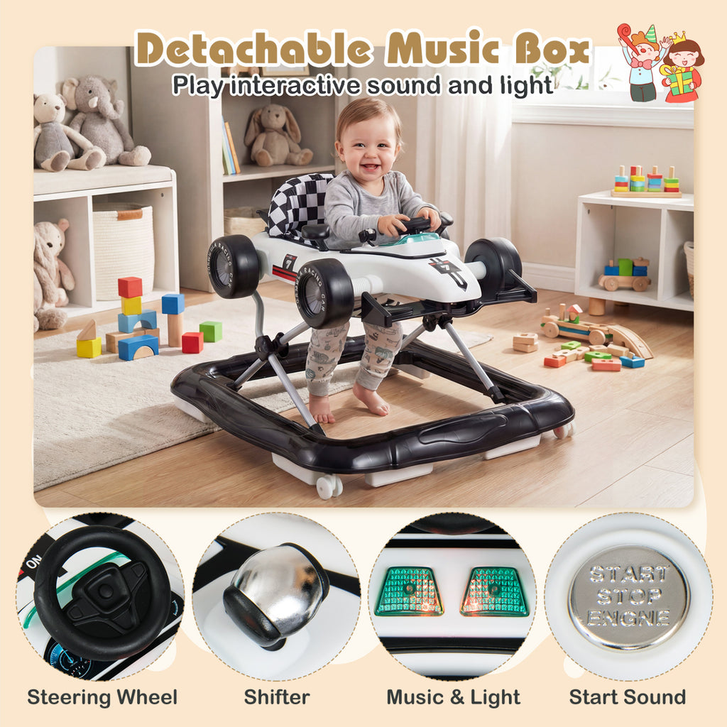 4-in-1 Baby Push Walker Activity Center - Height Adjustable, Music Box, White - Costway