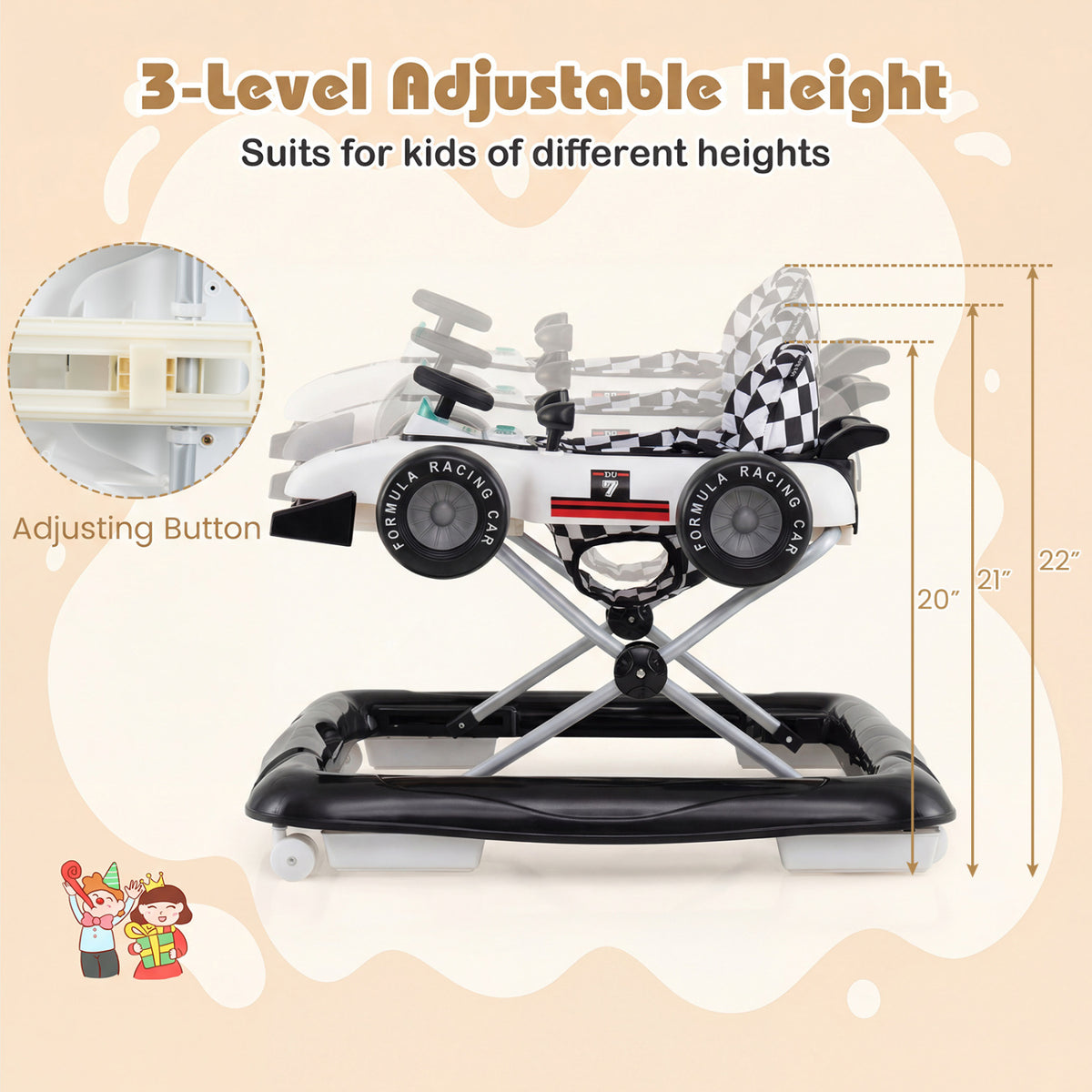 4-in-1 Baby Push Walker Activity Center - Height Adjustable, Music Box, White - Costway
