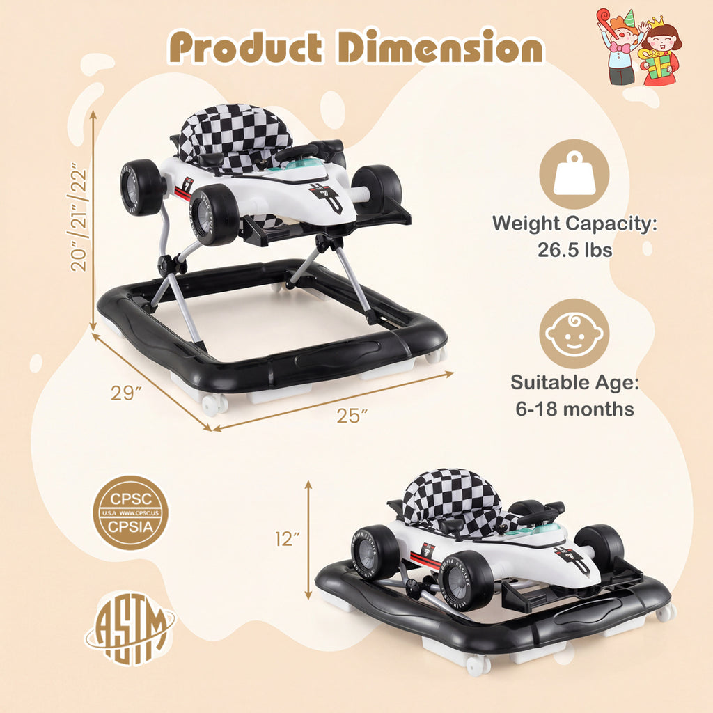 4-in-1 Baby Push Walker Activity Center - Height Adjustable, Music Box, White - Costway
