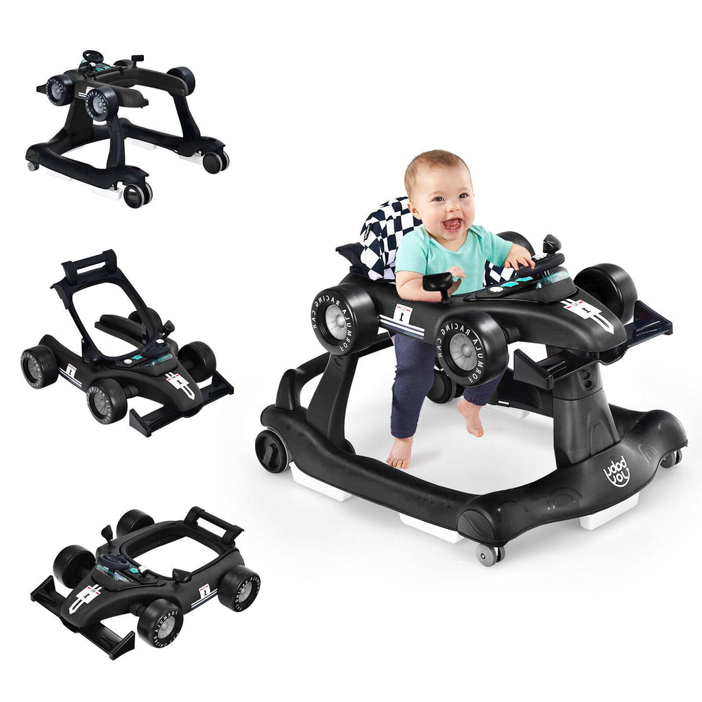4-in-1 Baby Push Walker with Adjustable Height & Music - Black