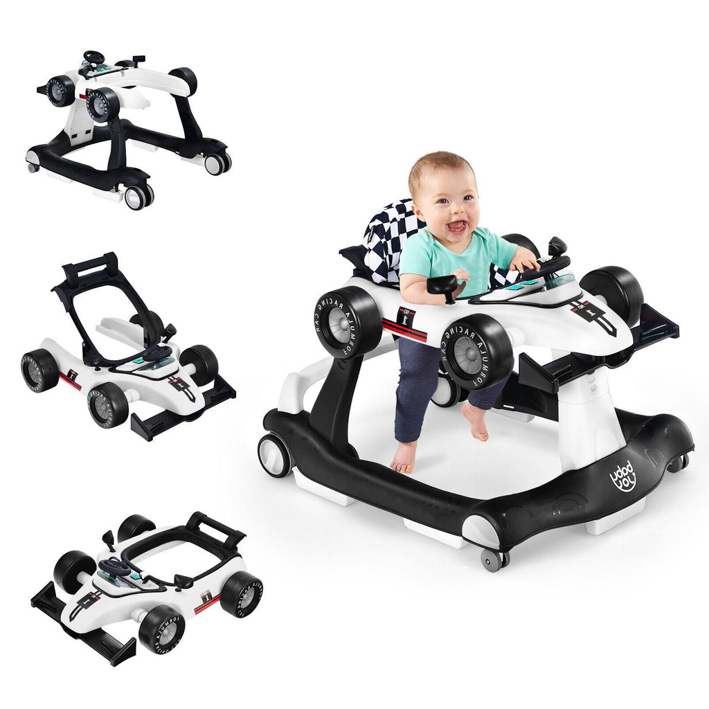 4-in-1 Baby Push Walker with Adjustable Height - White, Foldable Toddler Activity Walker