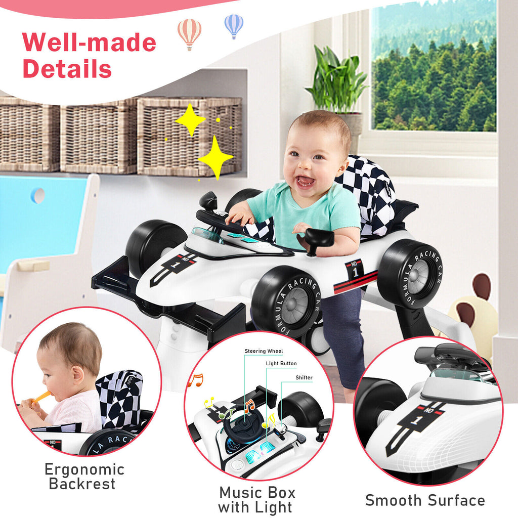 4-in-1 Baby Push Walker with Adjustable Height - White, Foldable Toddler Activity Walker