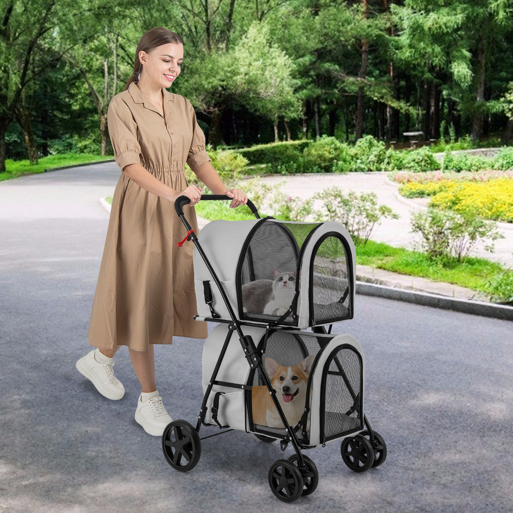 Costway 4-in-1 Double Pet Stroller with Detachable Carrier Gray - Travel Carriage