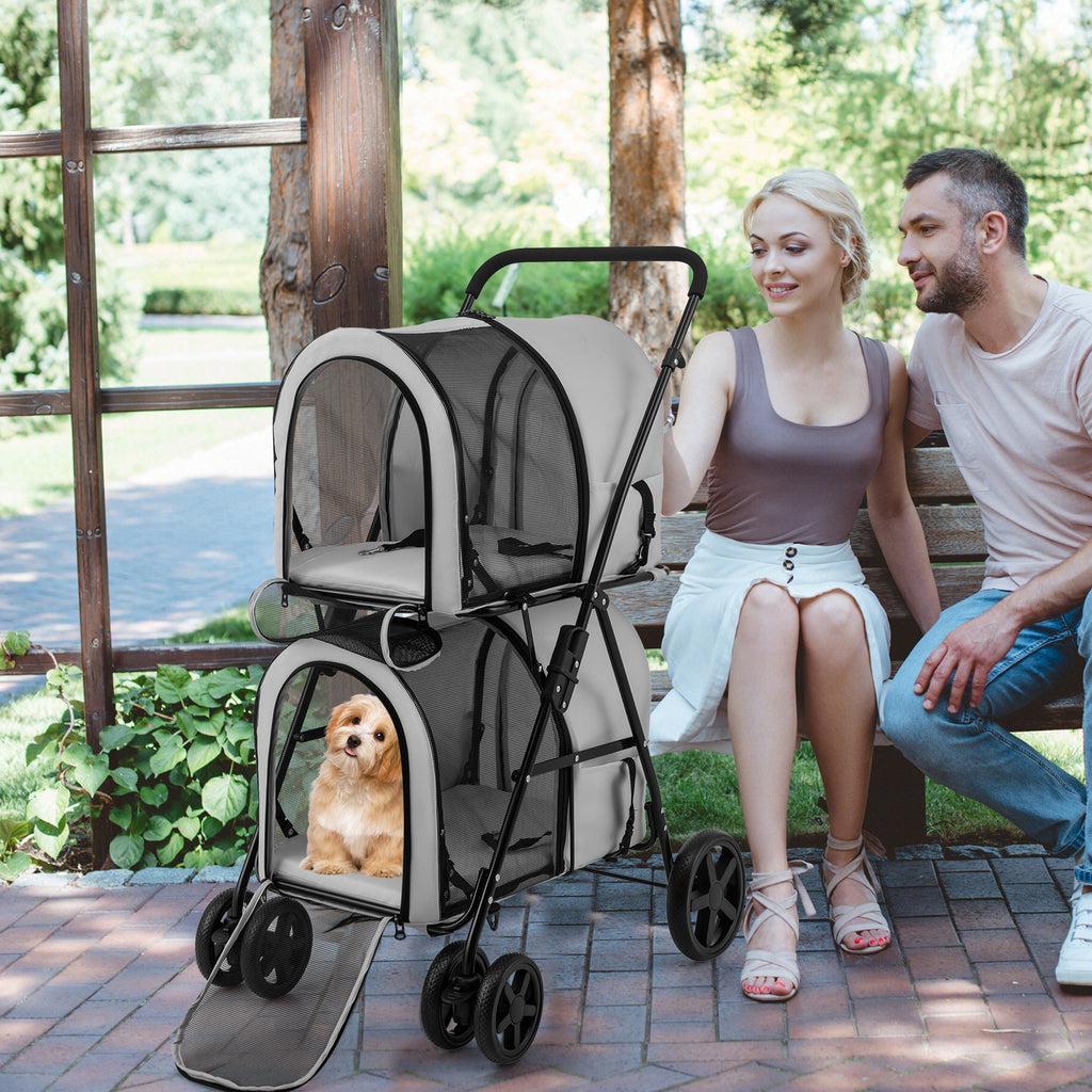 Costway 4-in-1 Double Pet Stroller with Detachable Carrier Gray - Travel Carriage