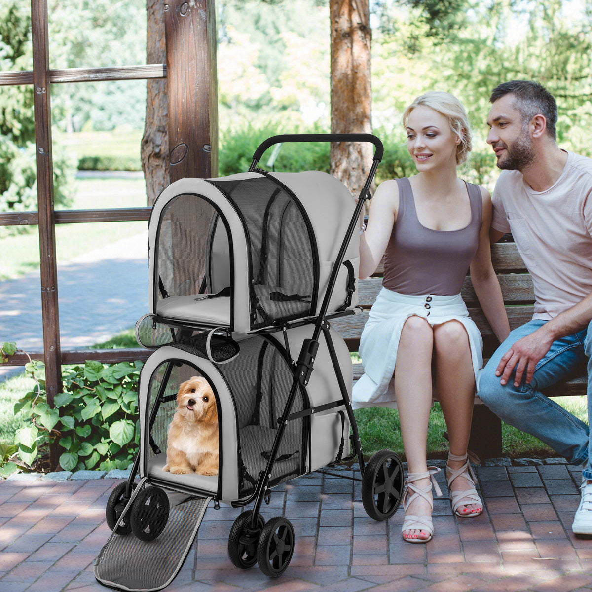 Costway 4-in-1 Double Pet Stroller with Detachable Carrier Gray - Travel Carriage