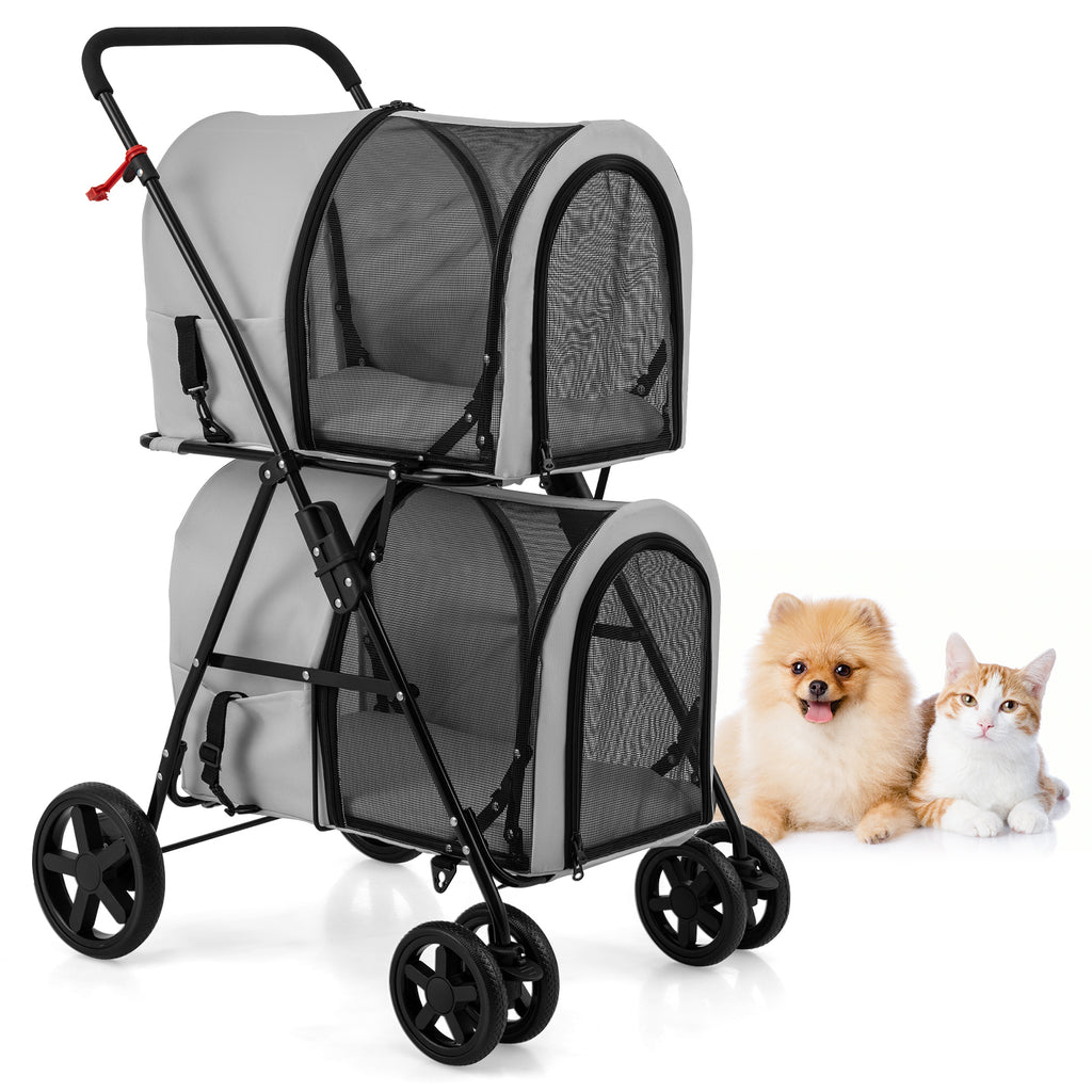 Costway 4-in-1 Double Pet Stroller with Detachable Carrier Gray - Travel Carriage