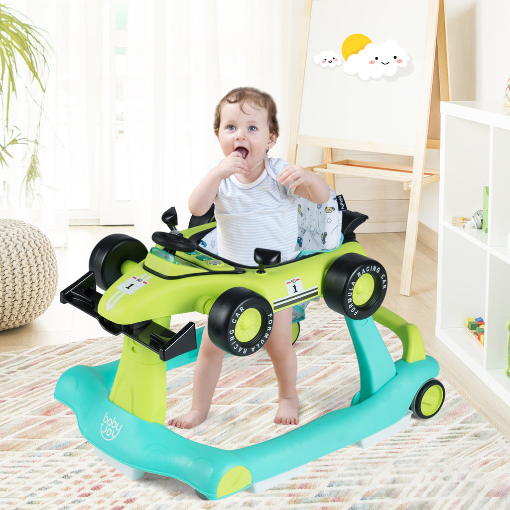 4-in-1 Baby Push Walker with Adjustable Height & Foldable Design - Green
