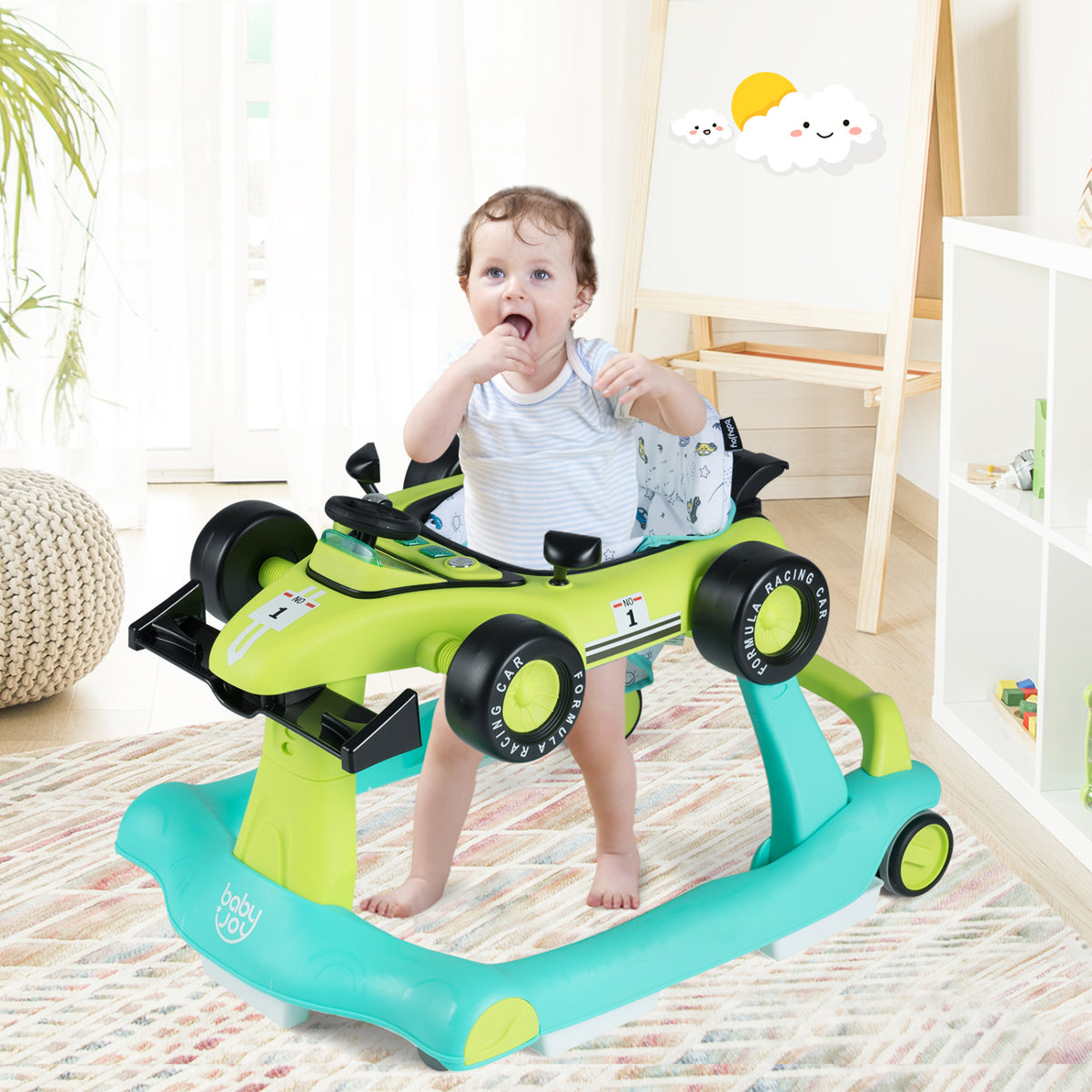 4-in-1 Baby Push Walker with Adjustable Height & Foldable Design - Green
