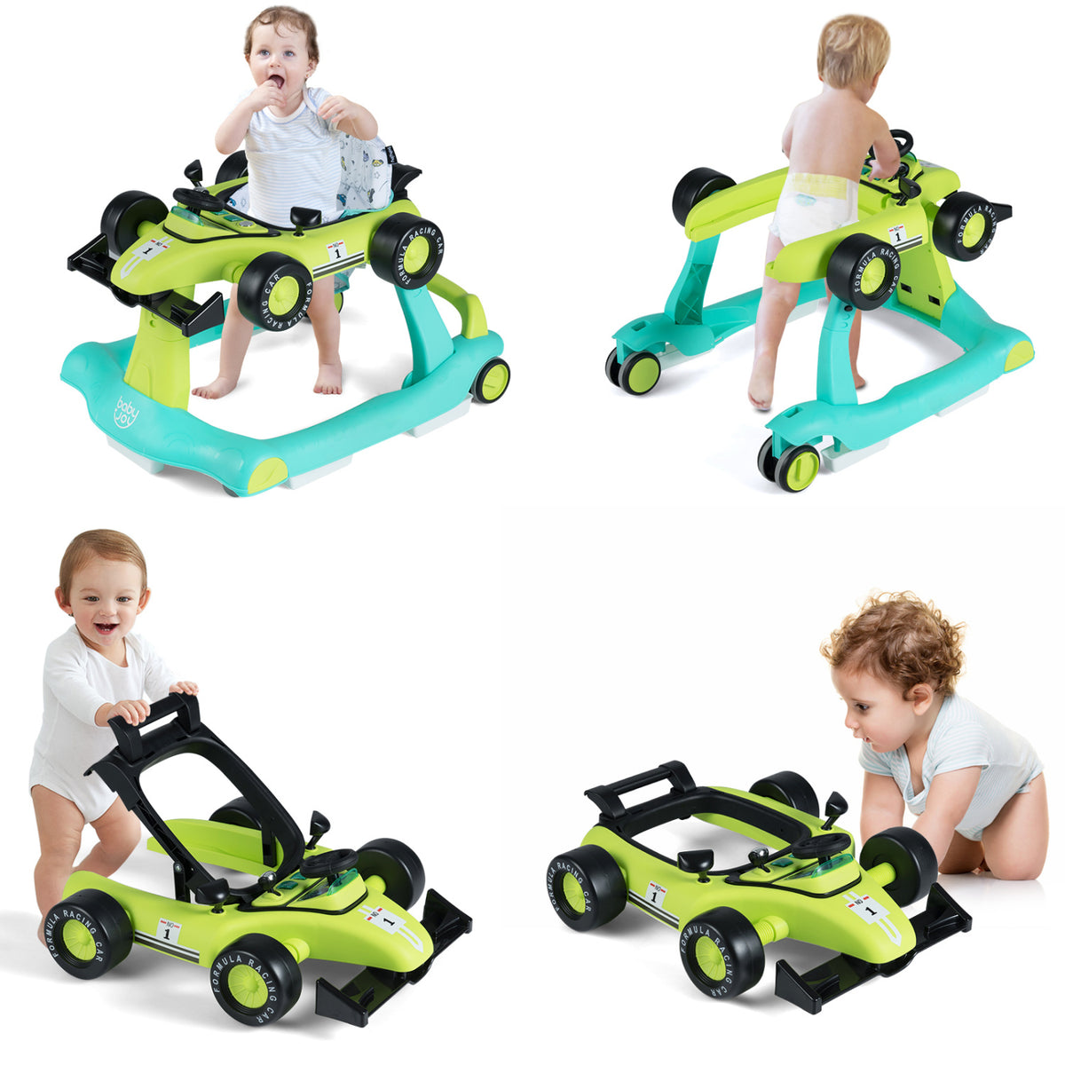 4-in-1 Baby Push Walker with Adjustable Height & Foldable Design - Green