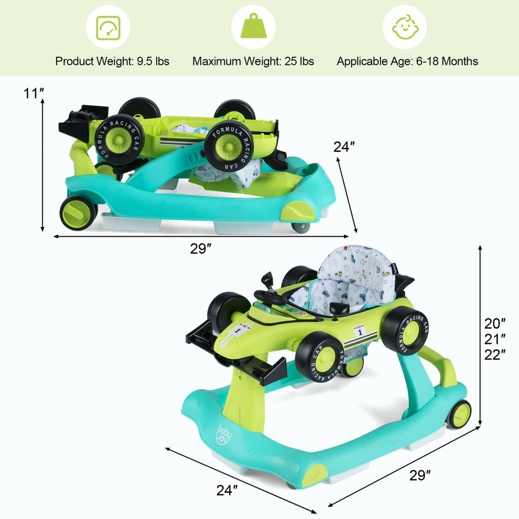 4-in-1 Baby Push Walker with Adjustable Height & Foldable Design - Green