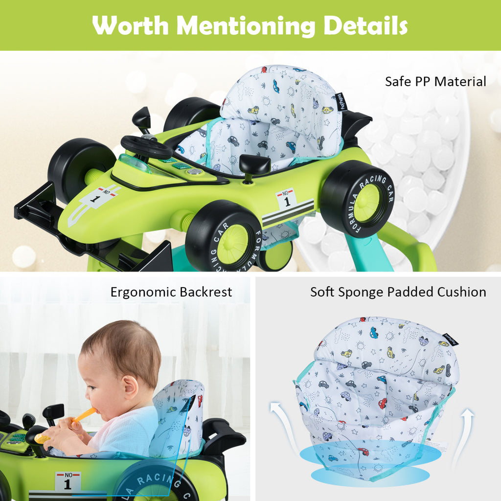 4-in-1 Baby Push Walker with Adjustable Height & Foldable Design - Green