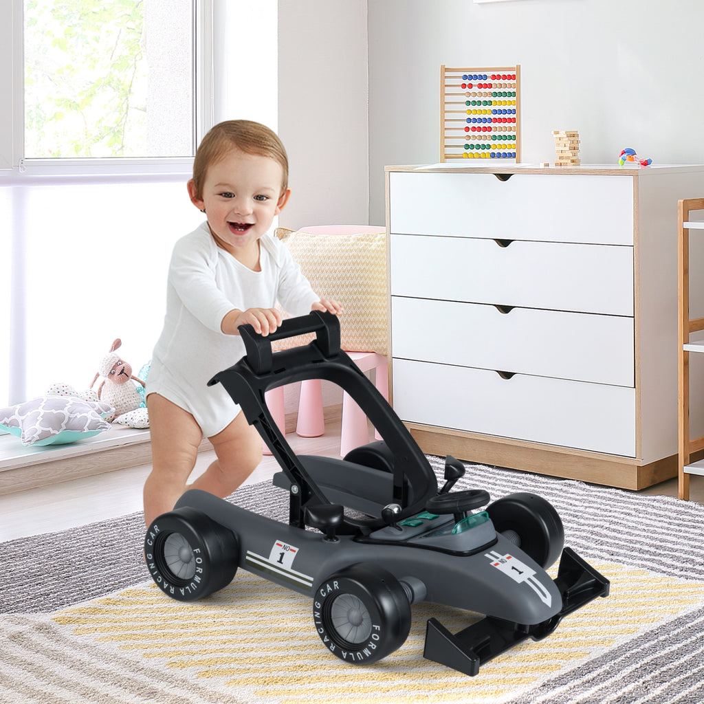 4-in-1 Baby Push Walker Gray with Adjustable Heights & Music Fun - Foldable