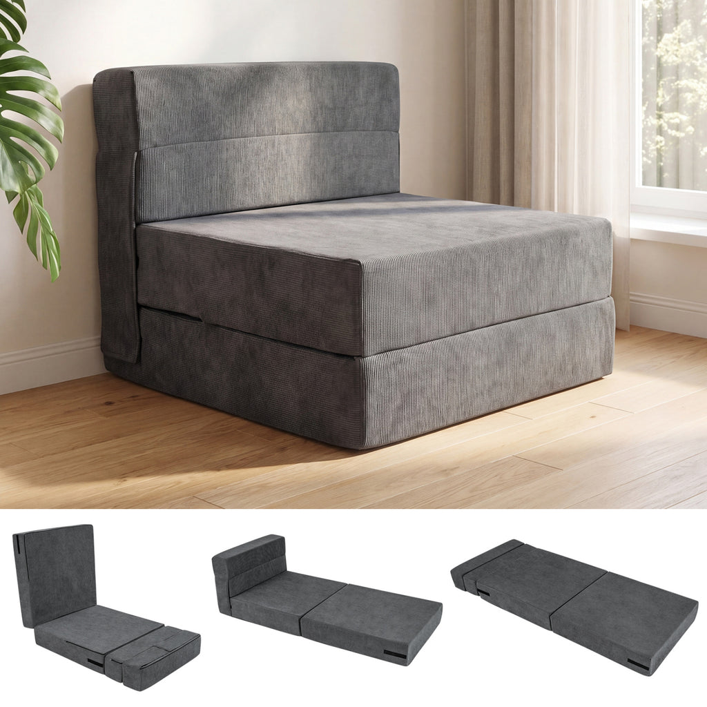 4-in-1 Folding Sofa Bed with Corduroy Cover, Gray