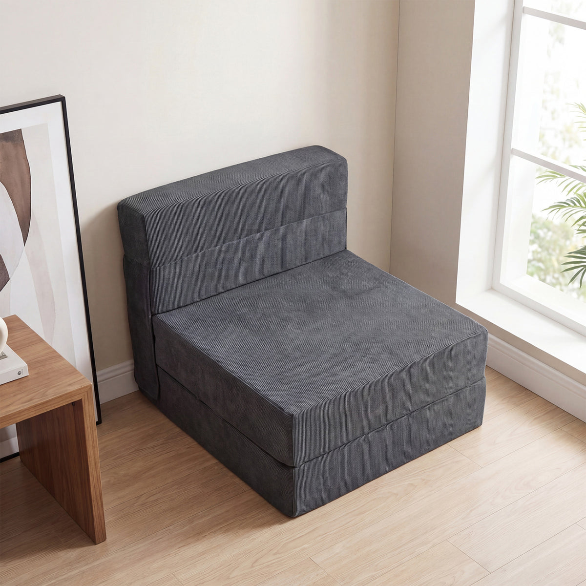 4-in-1 Folding Sofa Bed with Corduroy Cover, Gray
