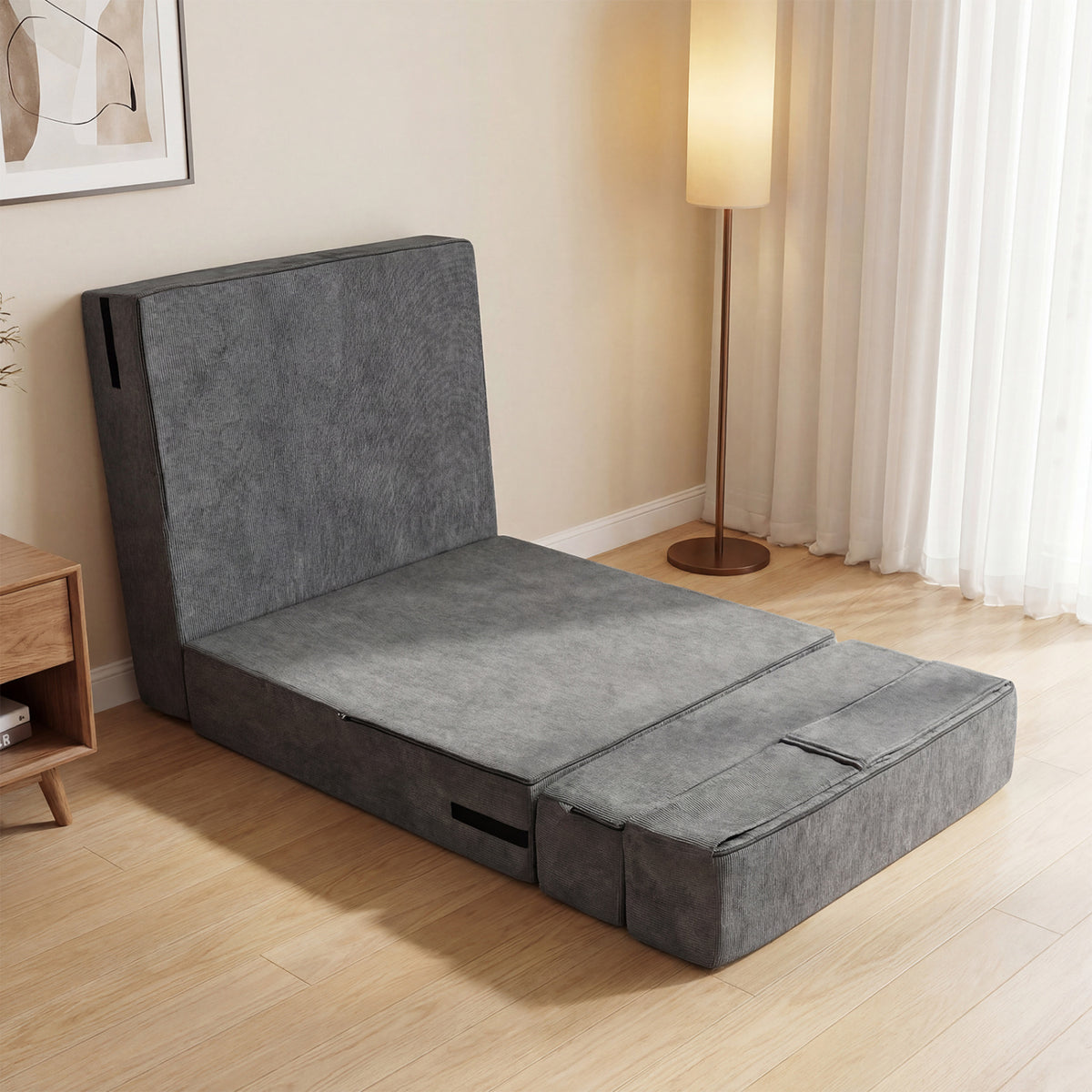 4-in-1 Folding Sofa Bed with Corduroy Cover, Gray
