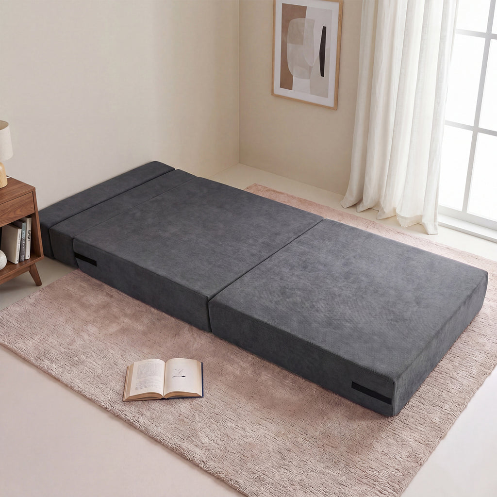 4-in-1 Folding Sofa Bed with Corduroy Cover, Gray