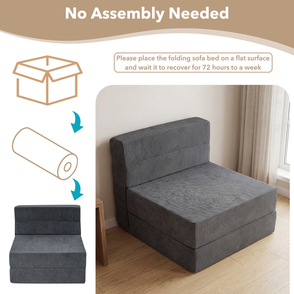 4-in-1 Folding Sofa Bed with Corduroy Cover, Gray