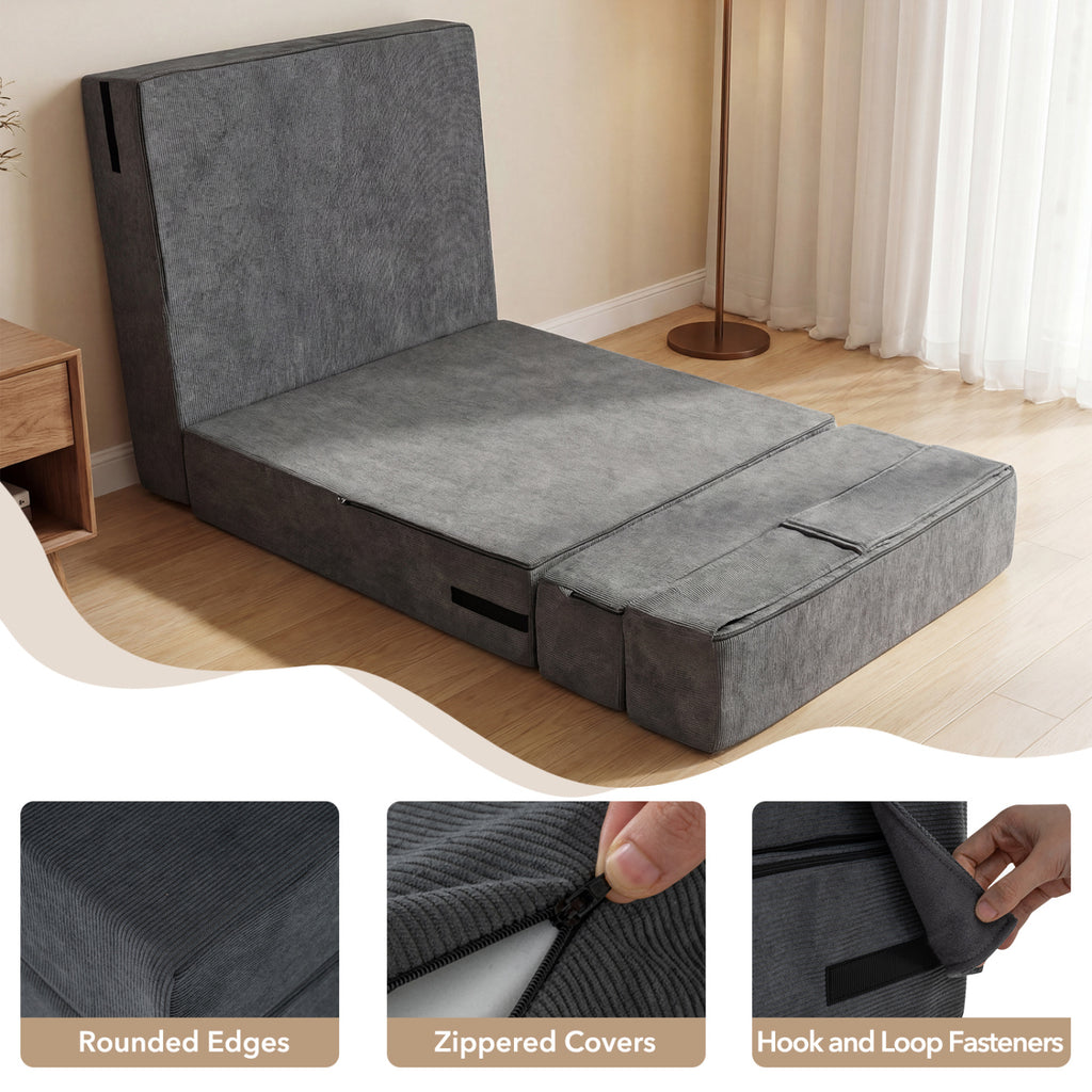 4-in-1 Folding Sofa Bed with Corduroy Cover, Gray