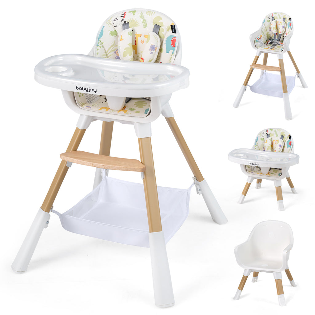 4-in-1 Convertible Baby High Chair with Adjustable Tray and Sturdy Wooden Legs - Multicolor (Variation: High Chair + Dining Chair + Standalone Chair)