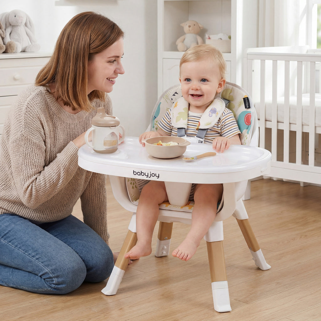 4-in-1 Convertible Baby High Chair with Adjustable Tray and Sturdy Wooden Legs - Multicolor (Variation: High Chair + Dining Chair + Standalone Chair)