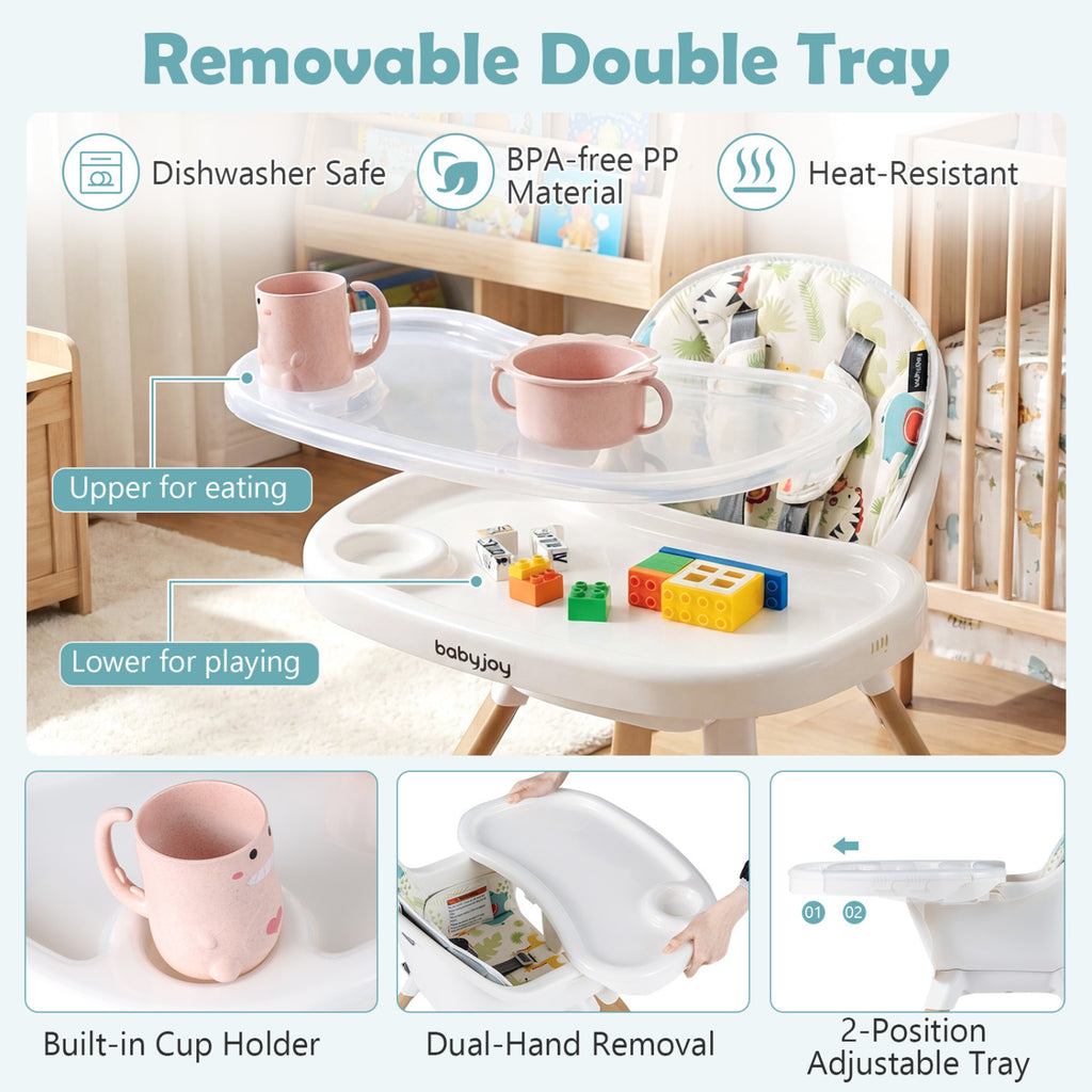 4-in-1 Convertible Baby High Chair with Adjustable Tray and Sturdy Wooden Legs - Multicolor (Variation: High Chair + Dining Chair + Standalone Chair)