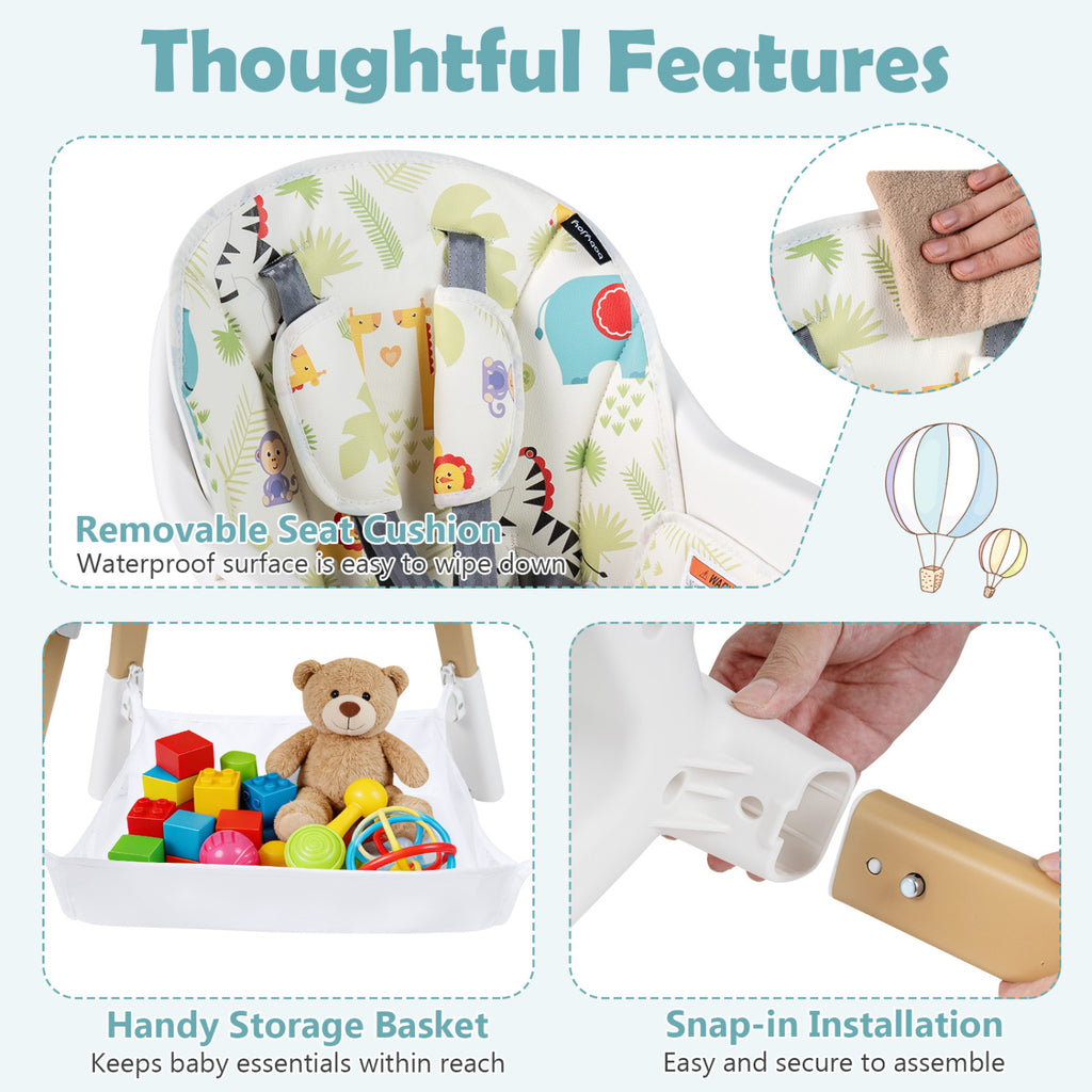 4-in-1 Convertible Baby High Chair with Adjustable Tray and Sturdy Wooden Legs - Multicolor (Variation: High Chair + Dining Chair + Standalone Chair)