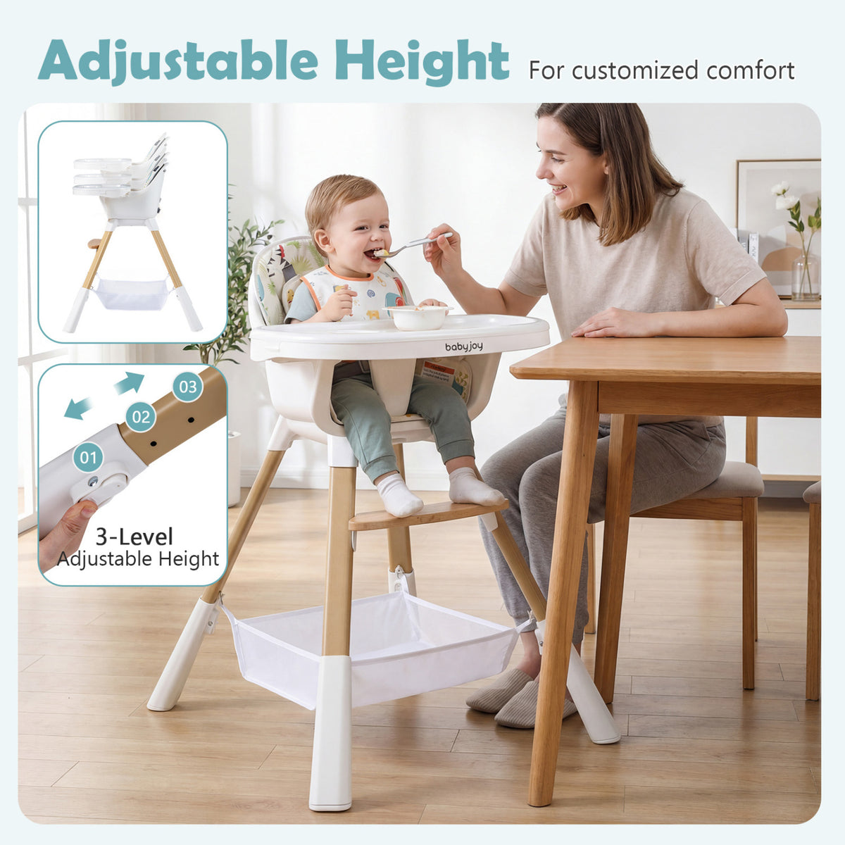 4-in-1 Convertible Baby High Chair with Adjustable Tray and Sturdy Wooden Legs - Multicolor (Variation: High Chair + Dining Chair + Standalone Chair)