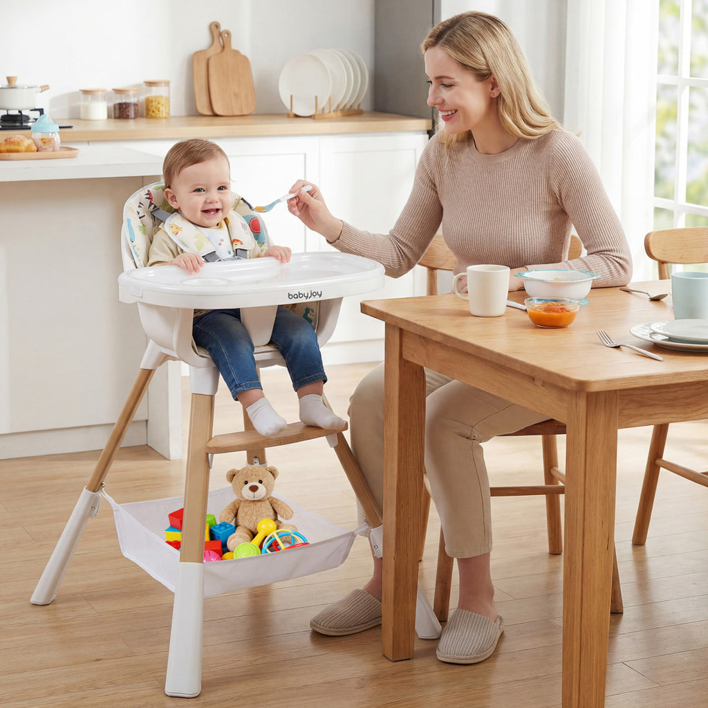 4-in-1 Convertible Baby High Chair with Adjustable Tray and Sturdy Wooden Legs - Multicolor (Variation: High Chair + Dining Chair + Standalone Chair)