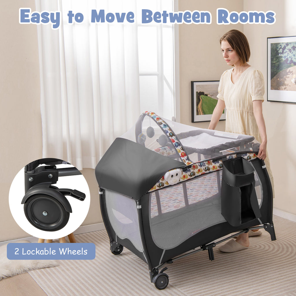 Multicolor 4-in-1 Baby Nursery Center with Music Box & Net - Portable