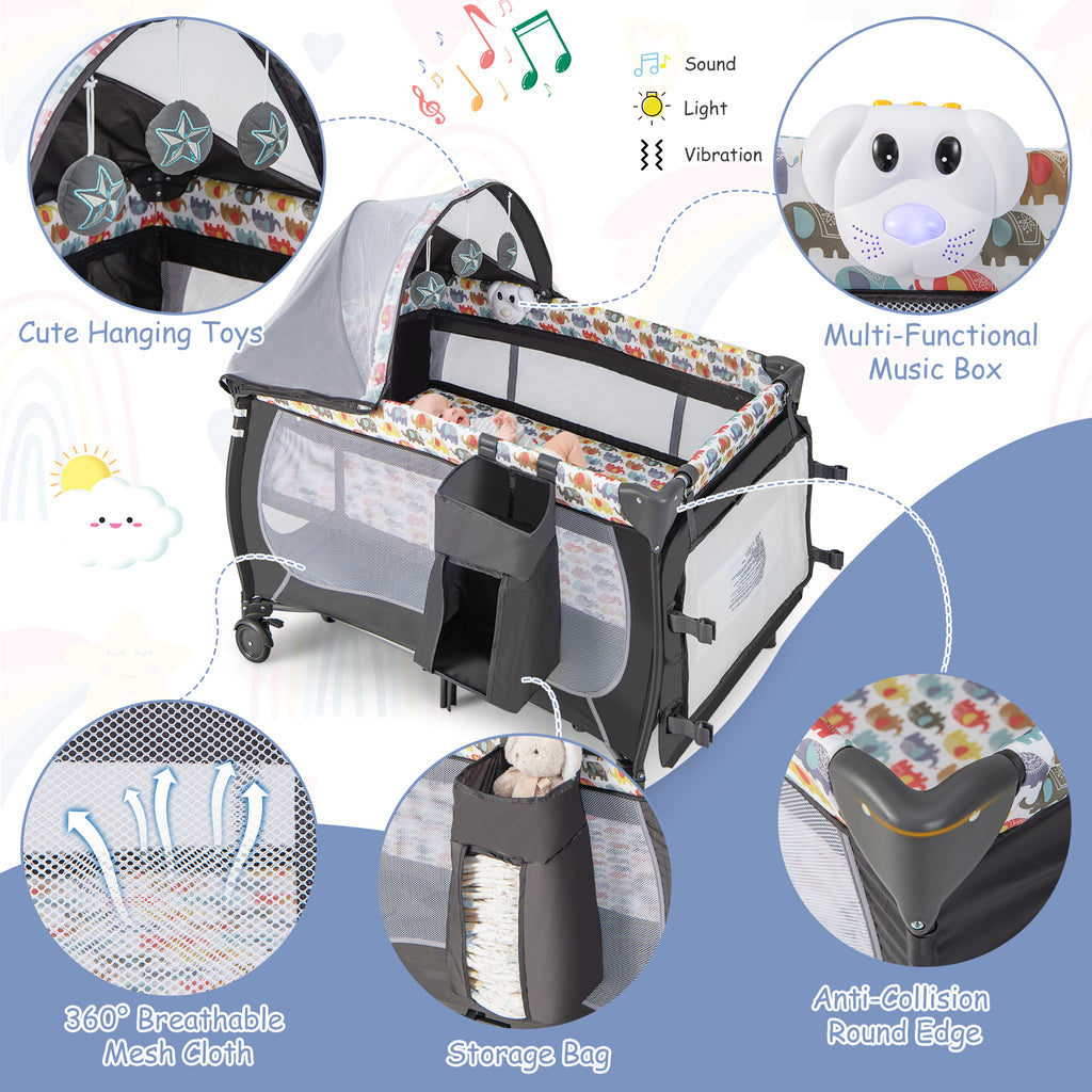 Multicolor 4-in-1 Baby Nursery Center with Music Box & Net - Portable