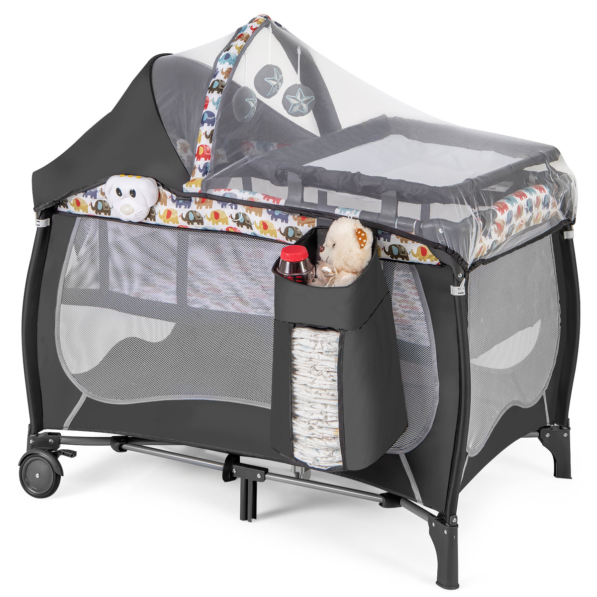 Multicolor 4-in-1 Baby Nursery Center with Music Box & Net - Portable