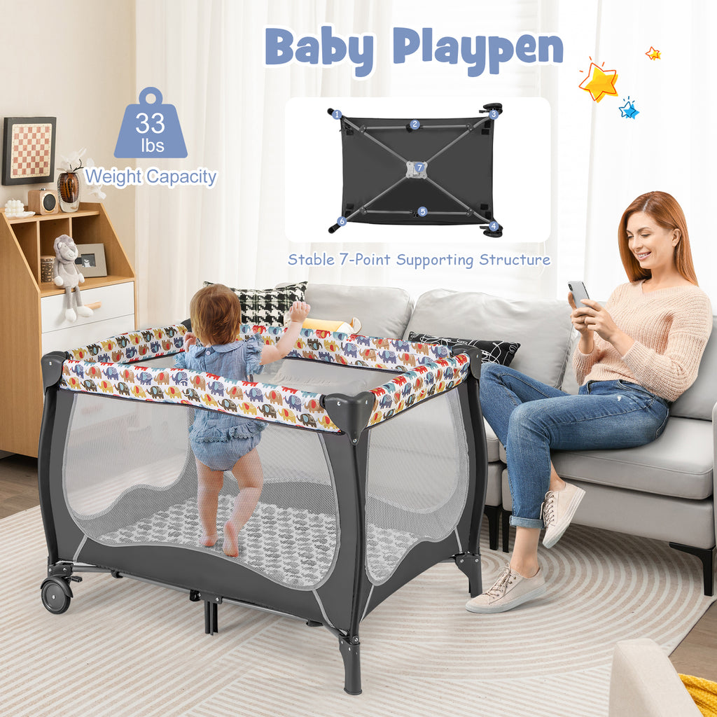 Multicolor 4-in-1 Baby Nursery Center with Music Box & Net - Portable