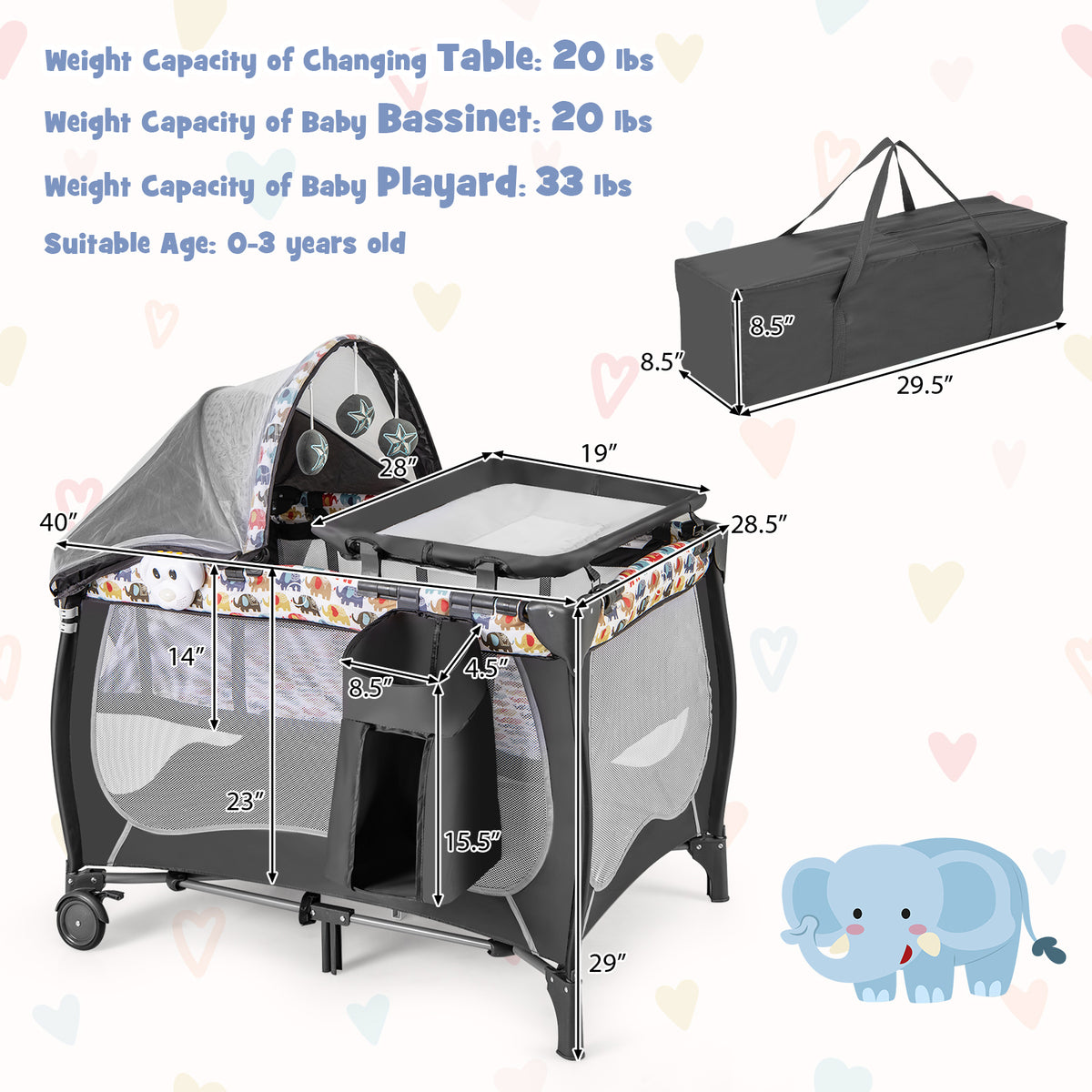 Multicolor 4-in-1 Baby Nursery Center with Music Box & Net - Portable