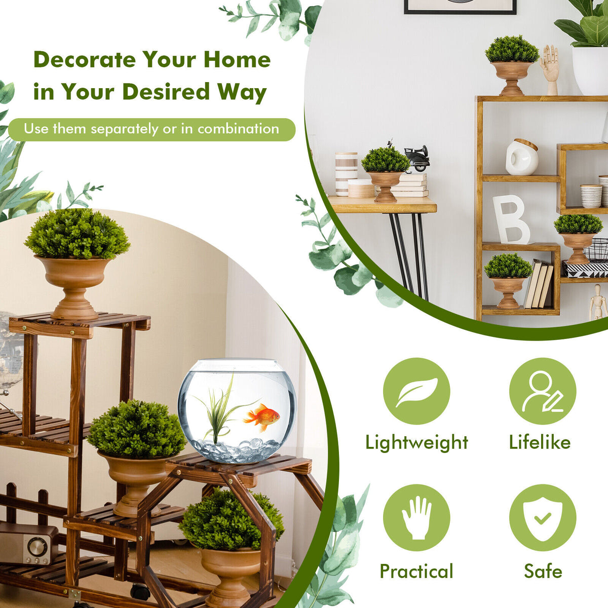 4 Pack Artificial Boxwood Topiary Trees for Indoor & Outdoor Decoration