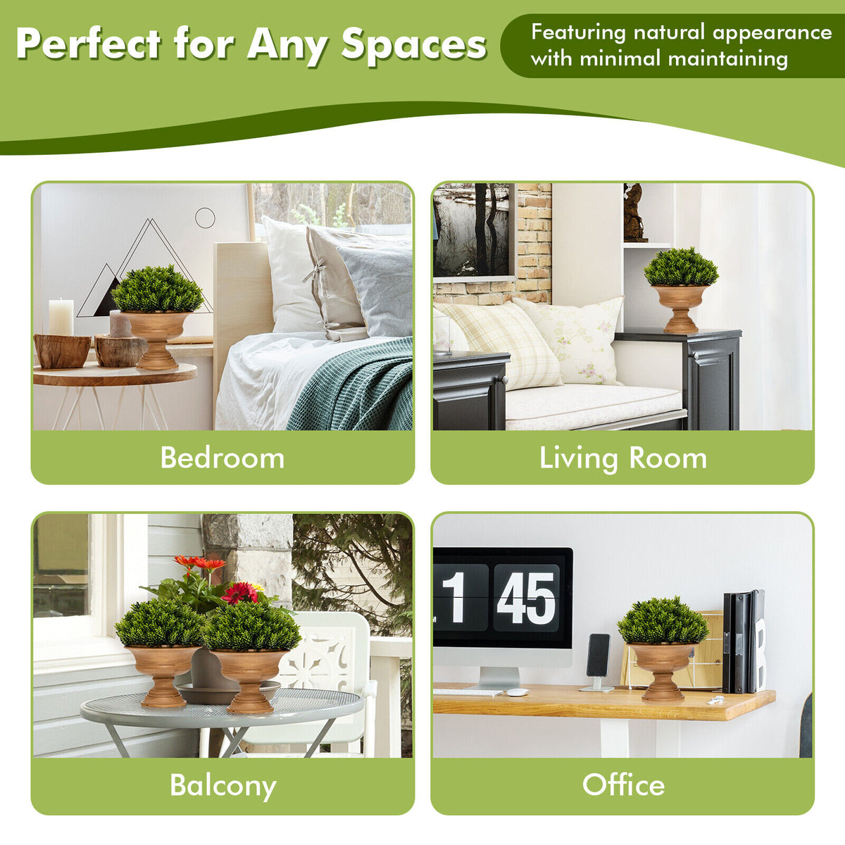 4 Pack Artificial Boxwood Topiary Trees for Indoor & Outdoor Decoration