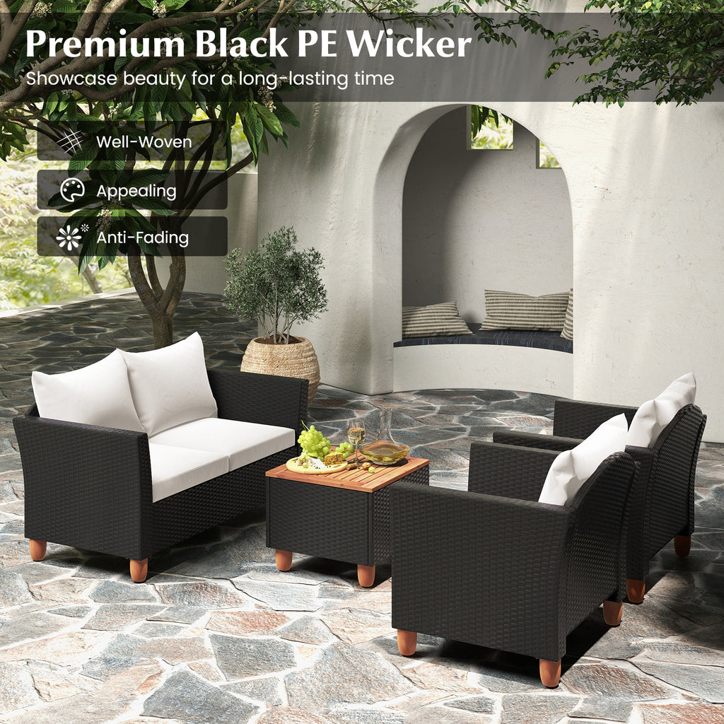 4-Piece Outdoor Conversation Set with Storage Coffee Table, White