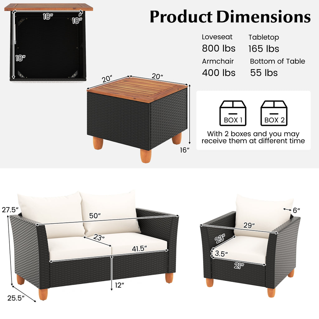 4-Piece Outdoor Conversation Set with Storage Coffee Table, White