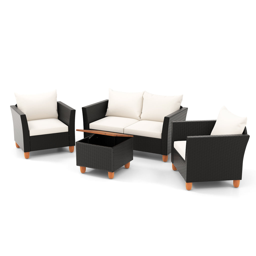 4-Piece Outdoor Conversation Set with Storage Coffee Table, White